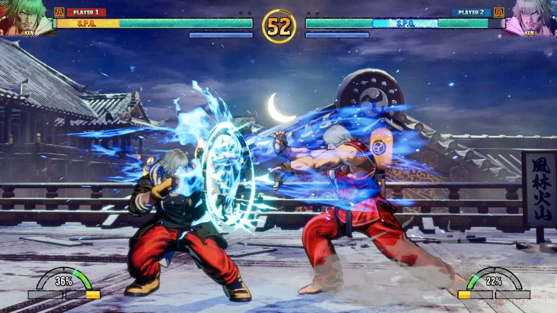 Ken Masters tung Hadouken trong Fatal Fury City of the Wolves, thể hiện lối chơi đặc trưng từ Street Fighter.