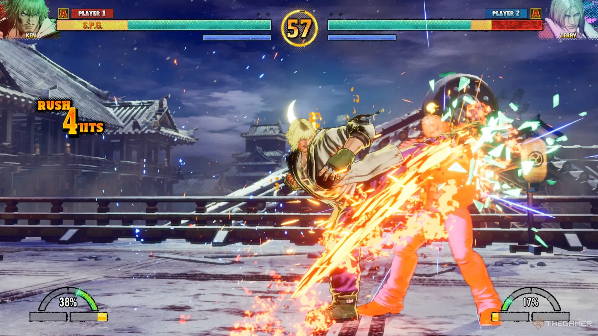 Ken thực hiện chiêu Jinrai Kick trong Fatal Fury City of the Wolves, minh họa khả năng di chuyển và tấn công nhanh.