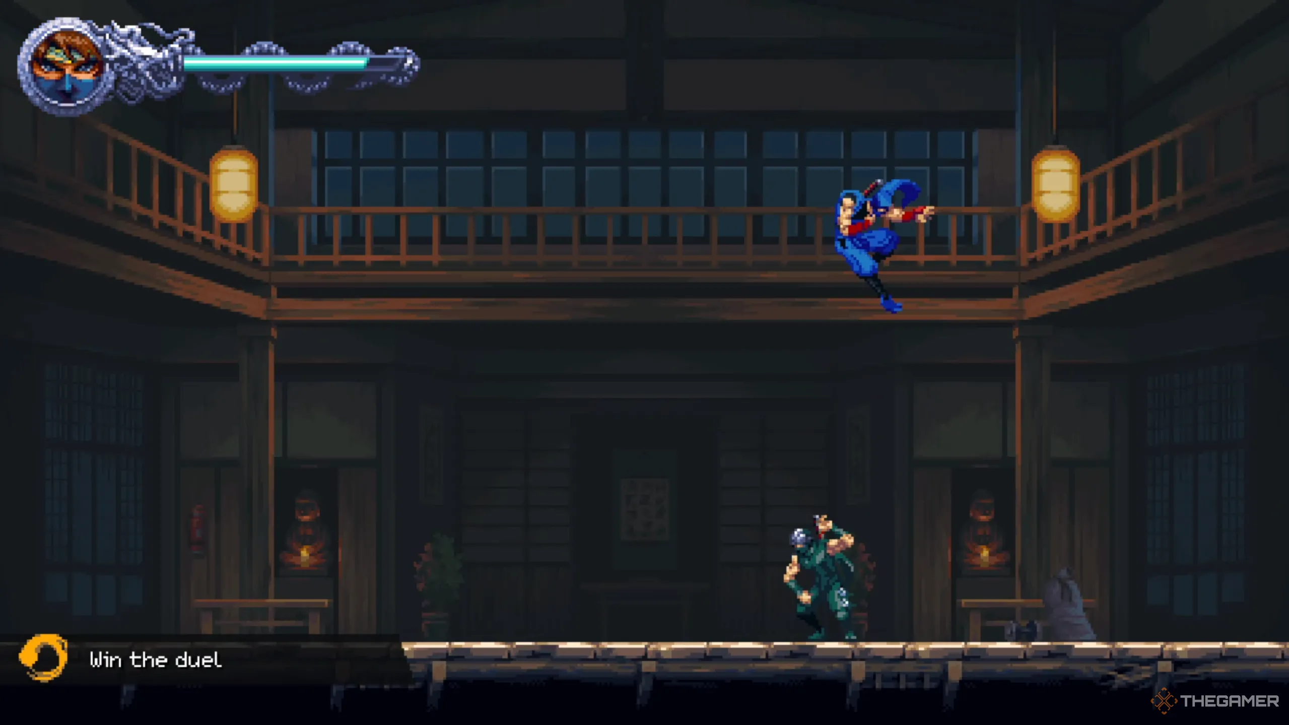 Kenji chiến thắng sau trận đấu đầy cam go với Ryu trong thử thách Ninja Gaiden Ragebound.
