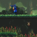 Kenji đứng cạnh một Golden Scarab lấp lánh trong Ninja Gaiden: Ragebound, minh họa cho tầm quan trọng của vật phẩm này.