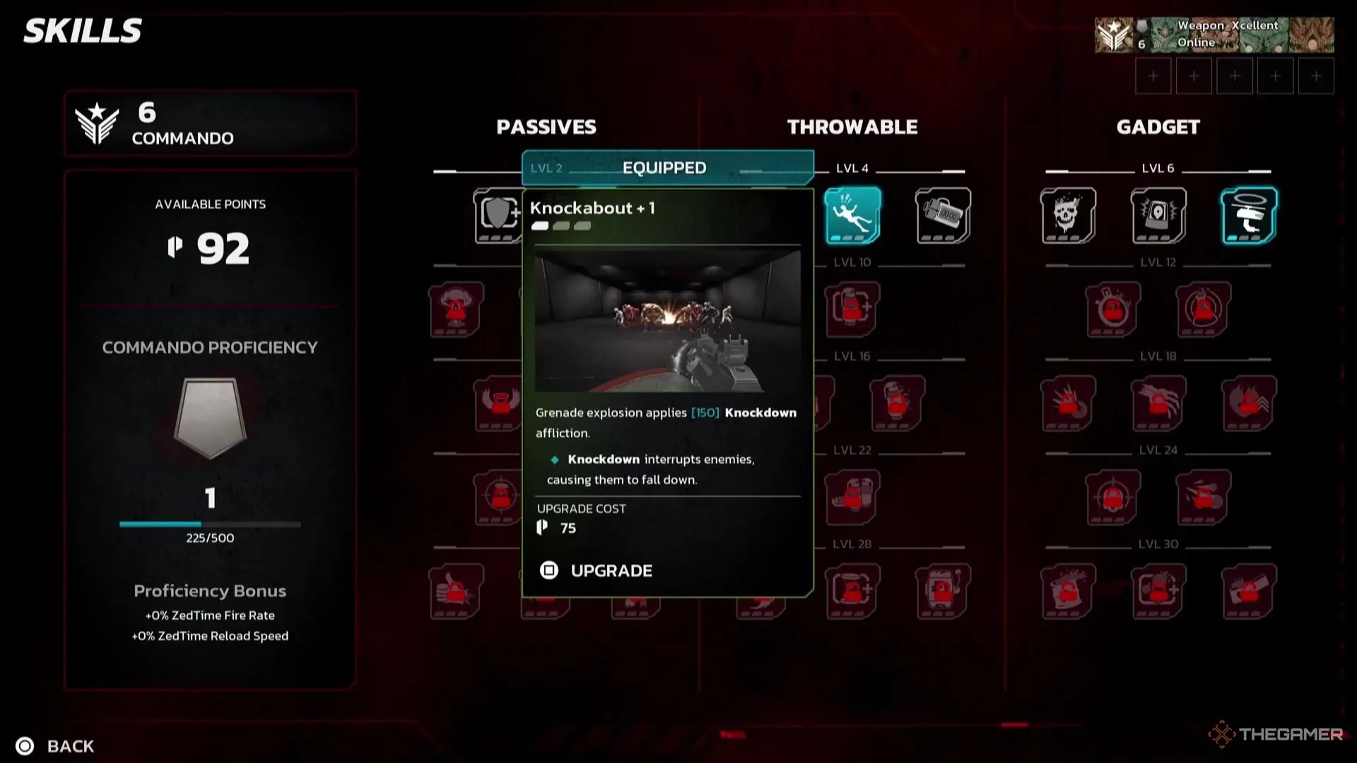Màn hình kỹ năng Commando trong Killing Floor 3, hiển thị các tùy chọn để tái phân bổ điểm kỹ năng.