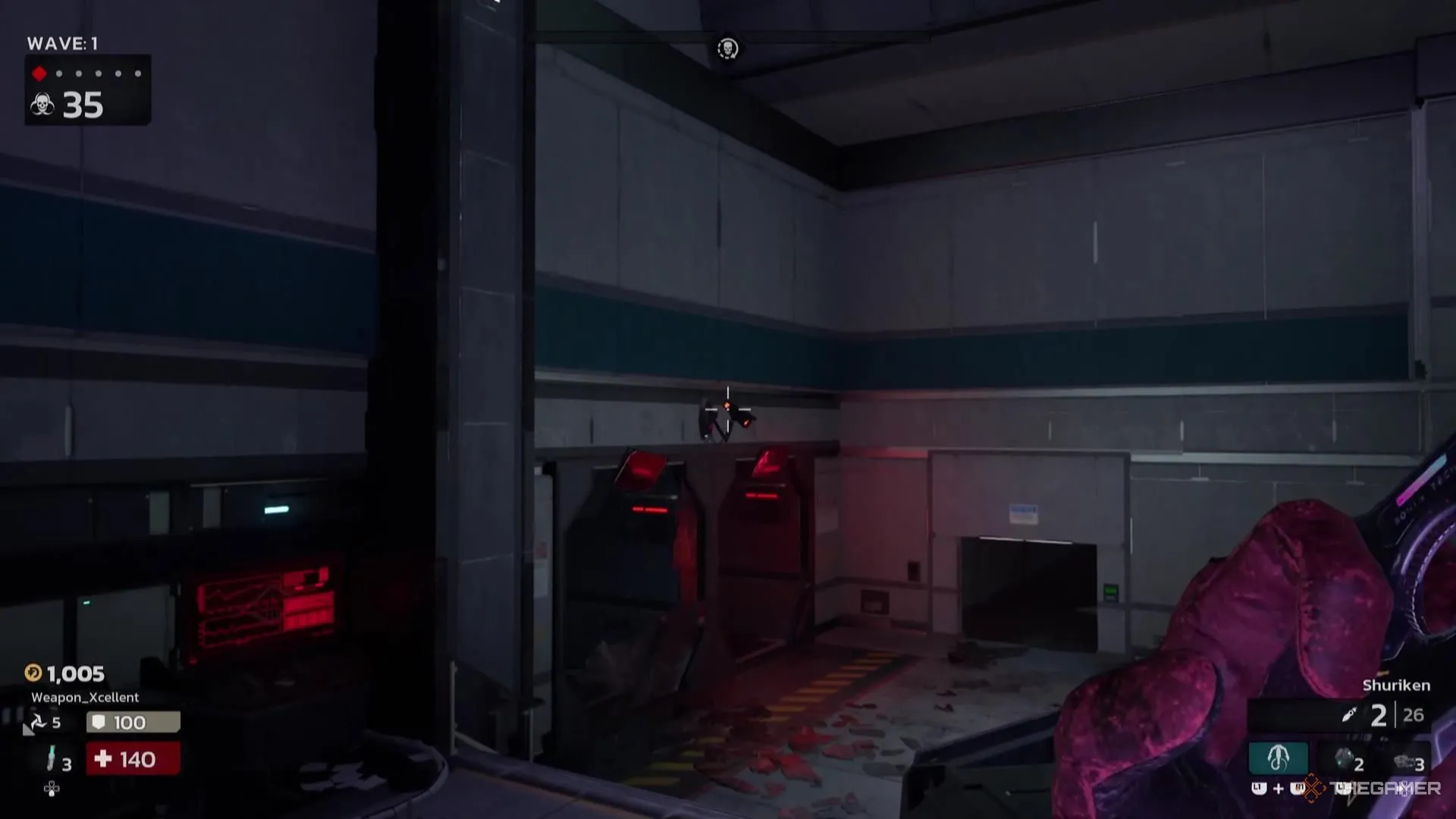 Màn hình ngắm bắn một camera giám sát trong Killing Floor 3, cho thấy mục tiêu phụ để thu thập tài nguyên.