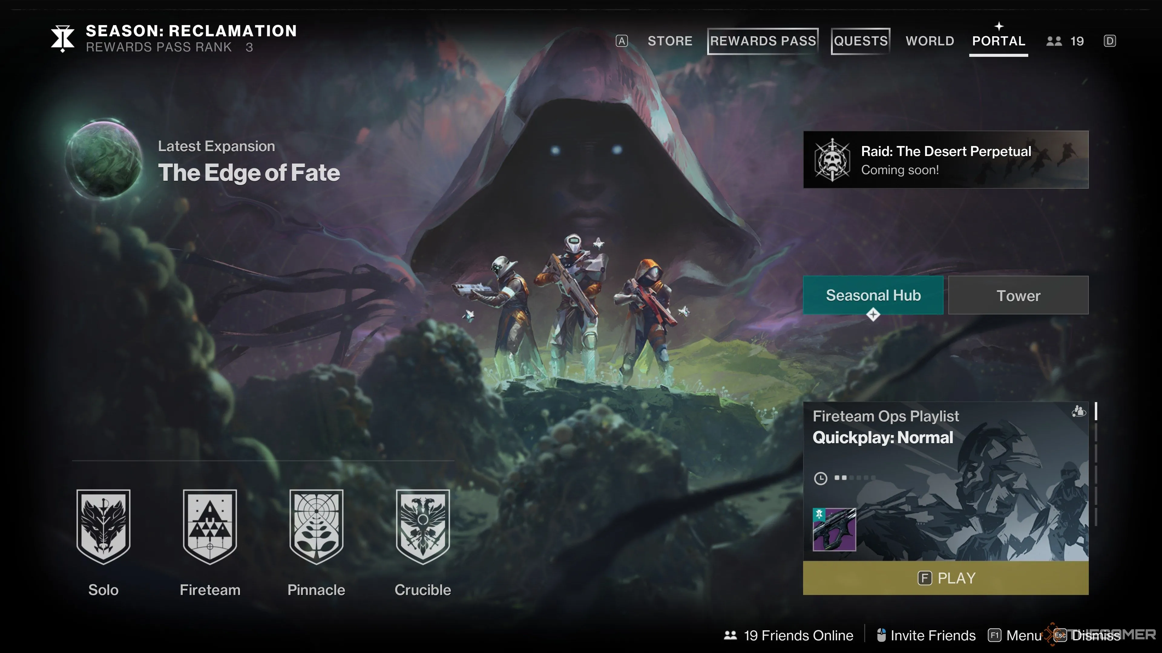 Menu Portal trong Destiny 2 với các hoạt động để cày Power Level