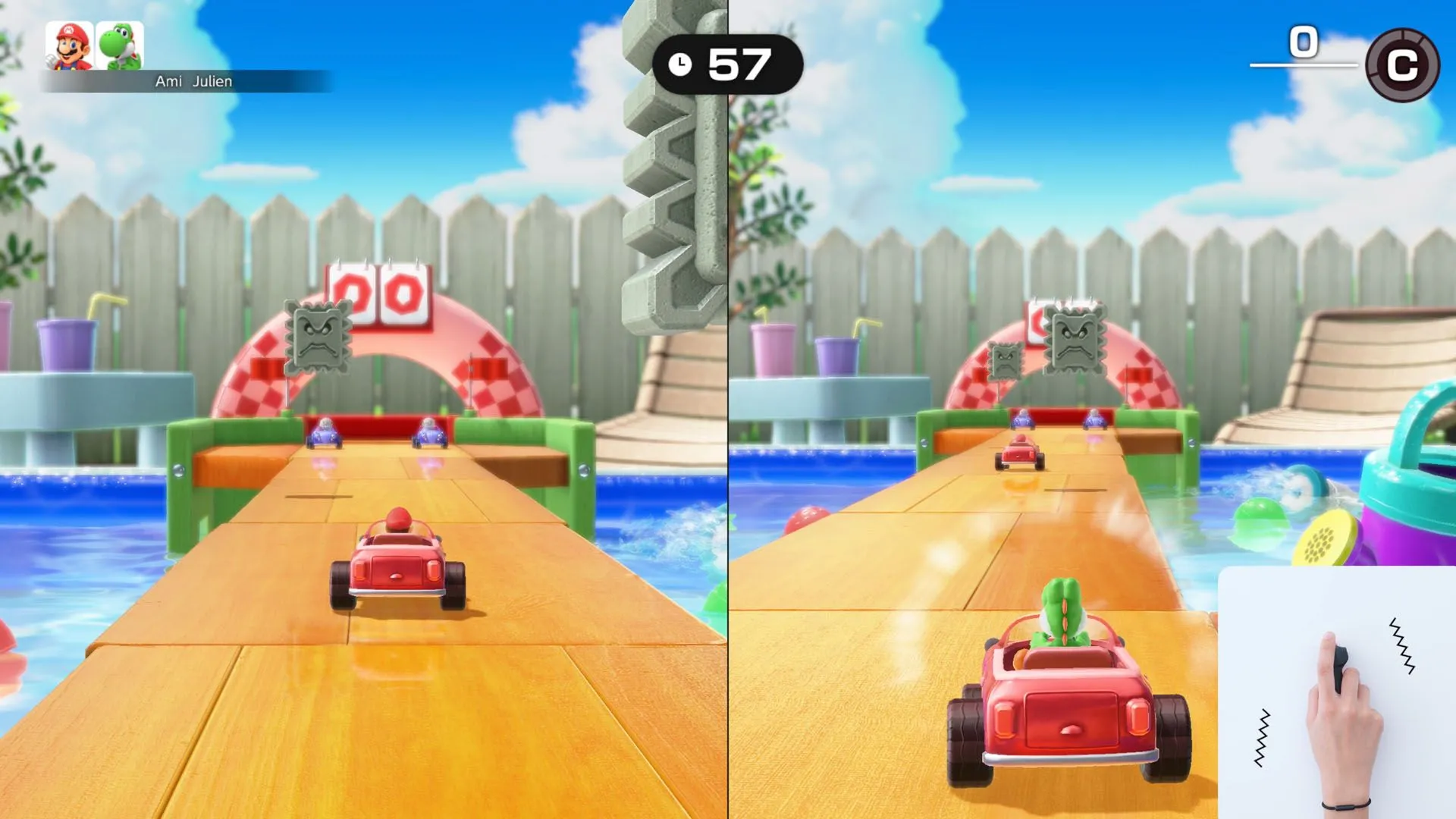 Một cảnh minigame hành động trong Super Mario Party Jamboree Nintendo Switch 2 Edition, thể hiện sự tương tác nhanh nhẹn của người chơi với môi trường.