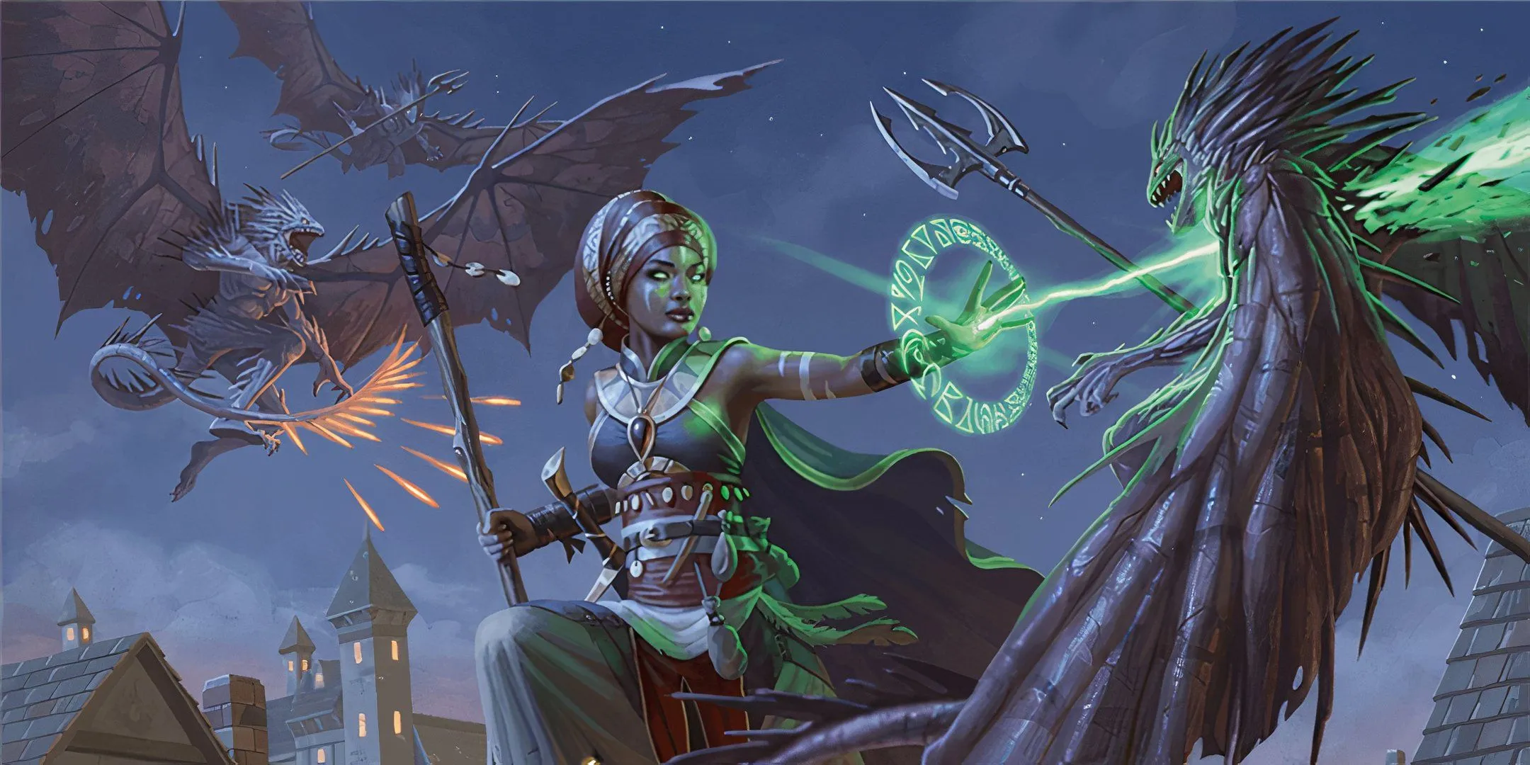 Một pháp sư đang tham gia cuộc rượt đuổi trên mái nhà Waterdeep, minh họa tầm quan trọng của việc chuẩn bị phép thuật cẩn thận và linh hoạt cho mọi tình huống trong D&amp;D.