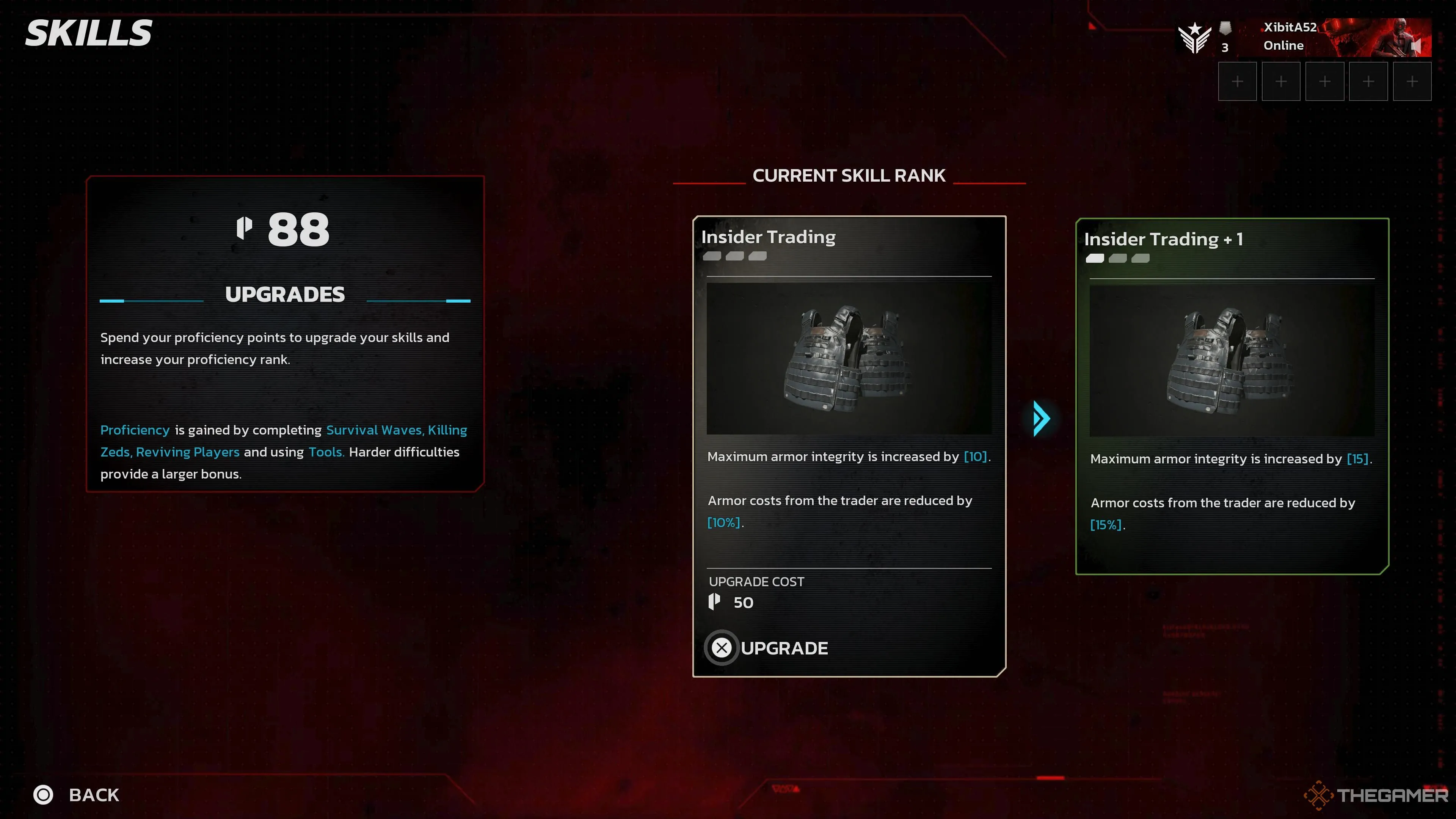 Nâng cấp kỹ năng 'Giao dịch nội gián' (Insider Trading) trong cây kỹ năng Specialist của Killing Floor 3.