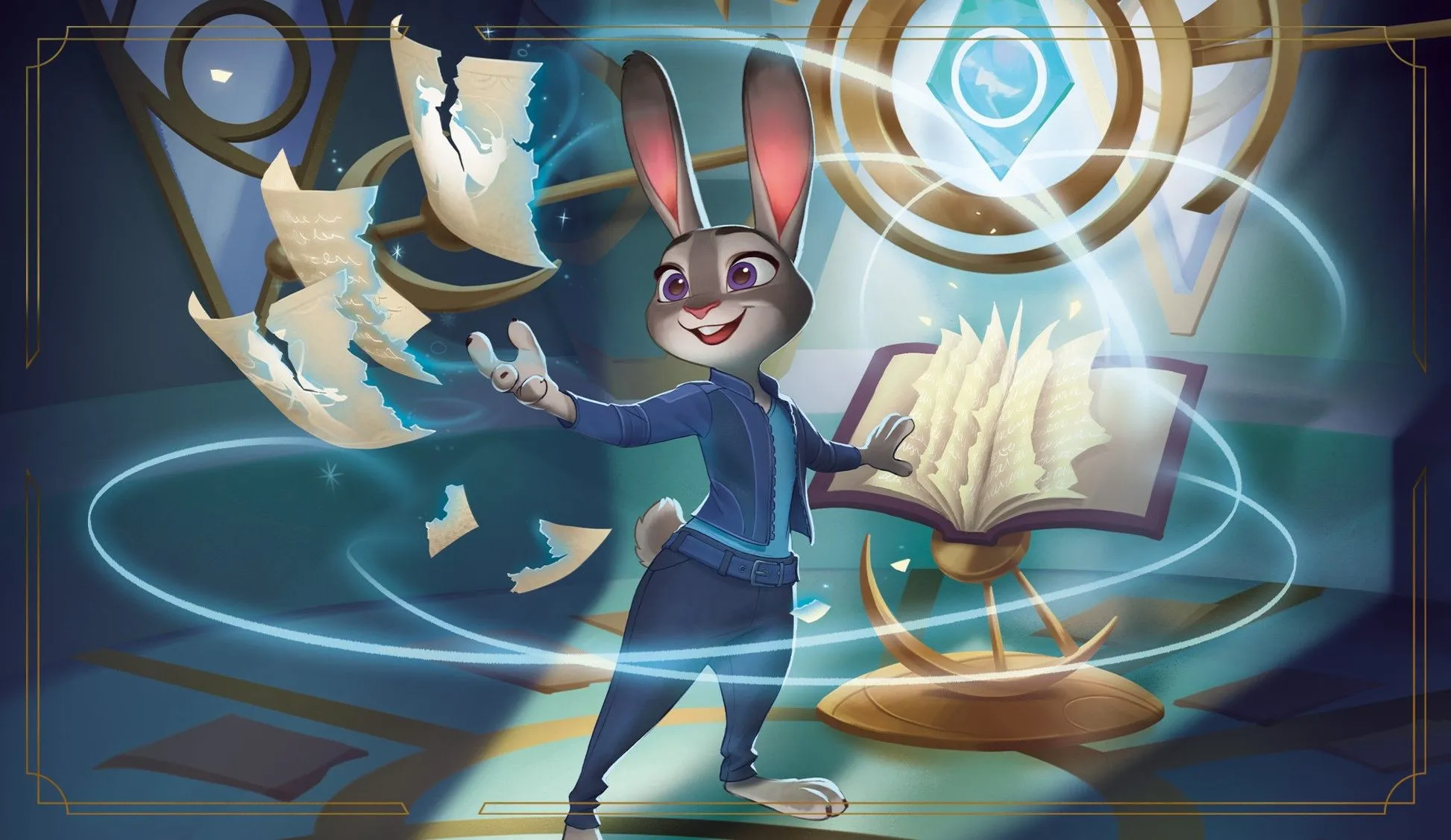 Nghệ thuật marketing Zootopia với Judy Hopps và Nick Wilde, đại diện cho chủ đề trinh thám của bộ Disney Lorcana Whispers in the Well