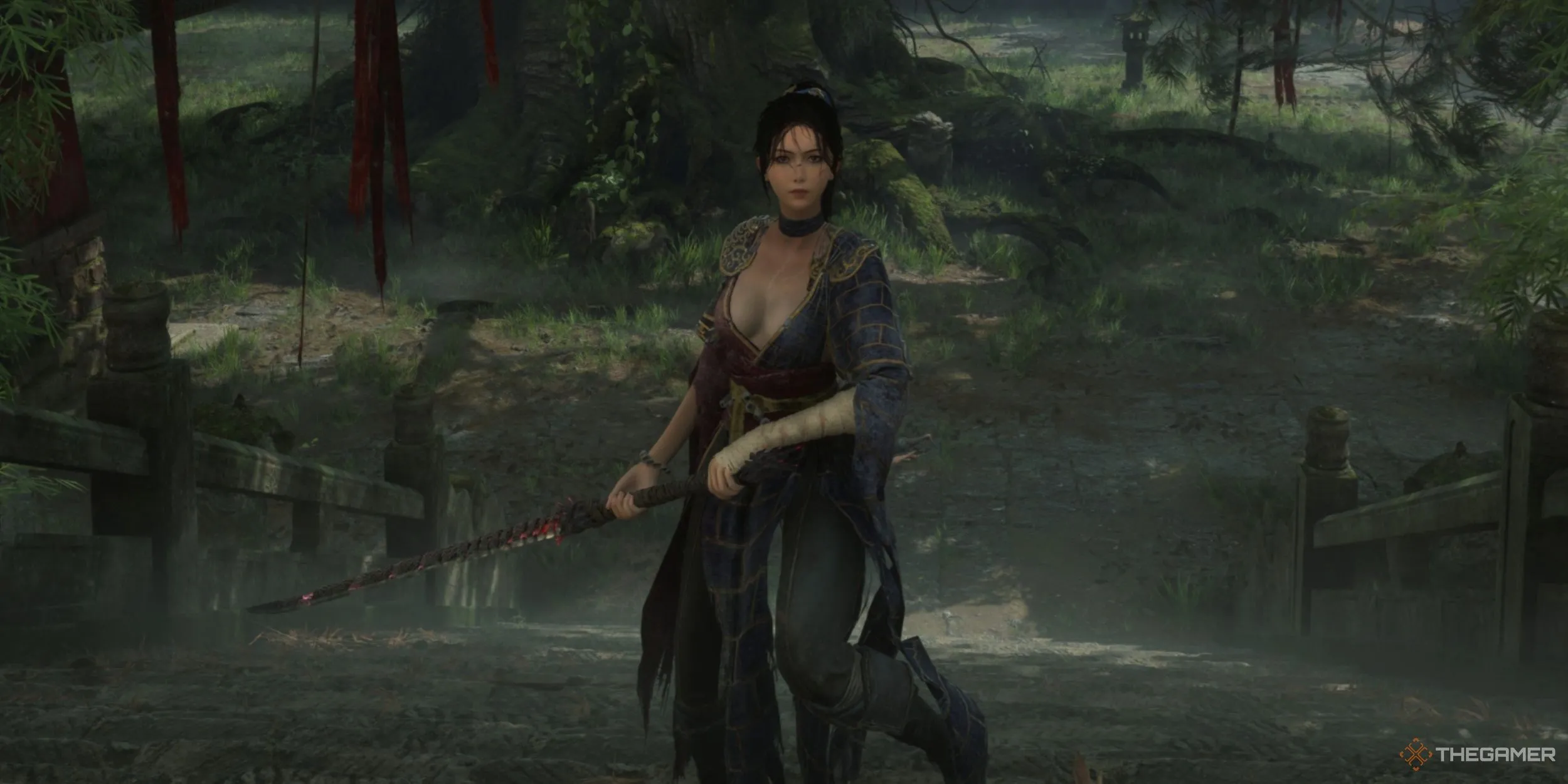 Nhân vật nữ chính trong Wuchang: Fallen Feathers với trang phục gợi cảm, minh họa xu hướng fan service.