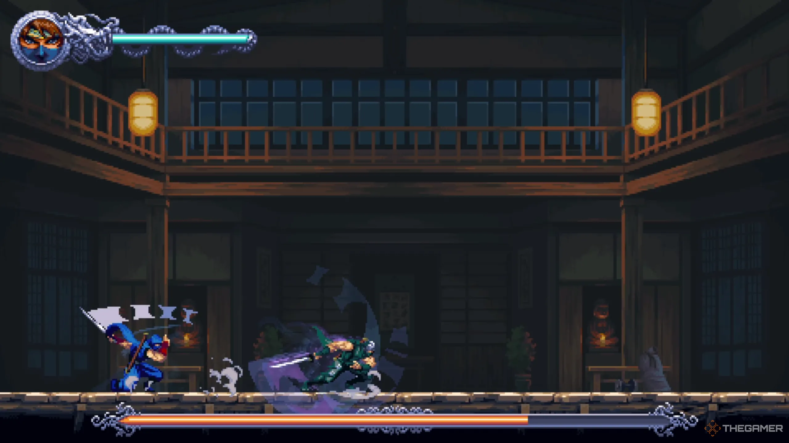 Ryu Hayabusa thực hiện đòn chém ba nhát liên hoàn trong Ninja Gaiden Ragebound.