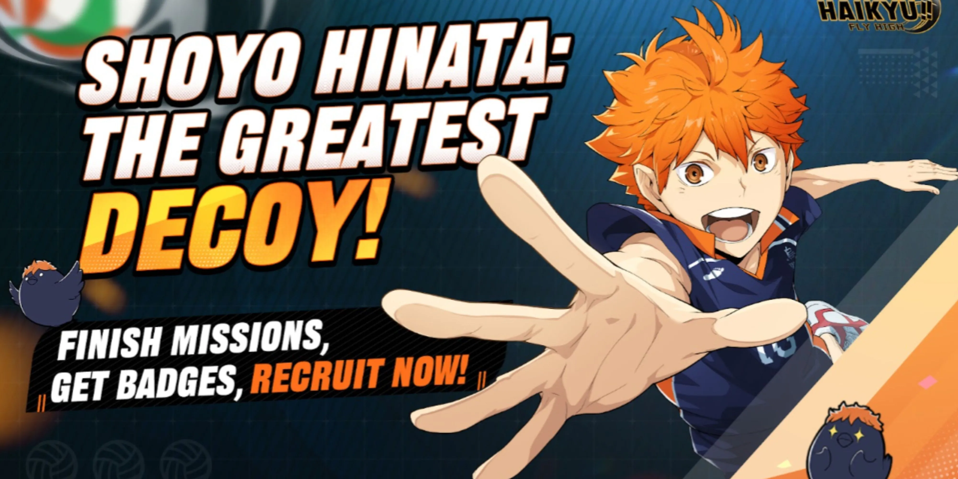 Shoyo Hinata, nhân vật trung tâm trong các sự kiện ra mắt game HAIKYU FLY HIGH, nổi bật trên sân bóng chuyền ảo.