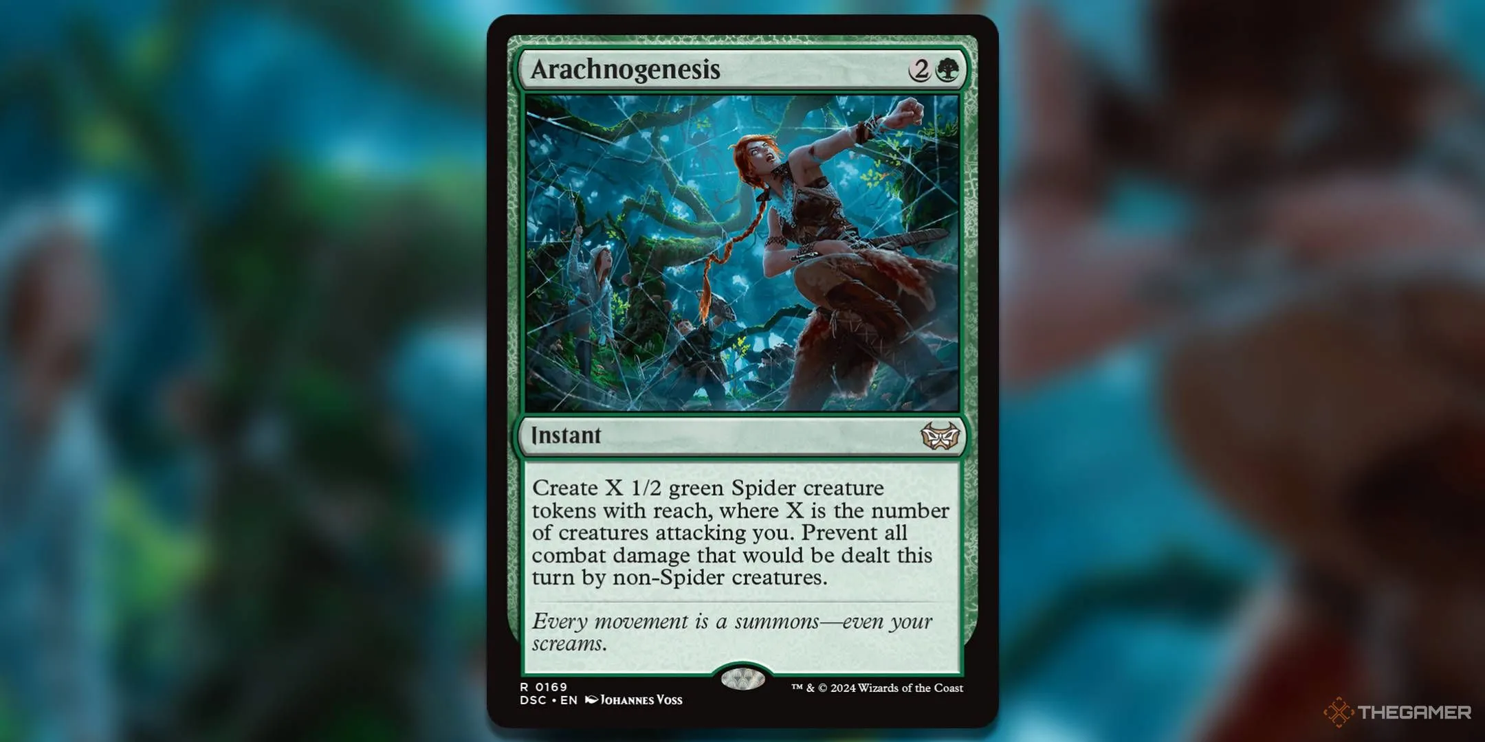 Thẻ Arachnogenesis trong MTG, phép tức thời tạo token Spider và chống chịu sát thương cho deck Spider-Ham.