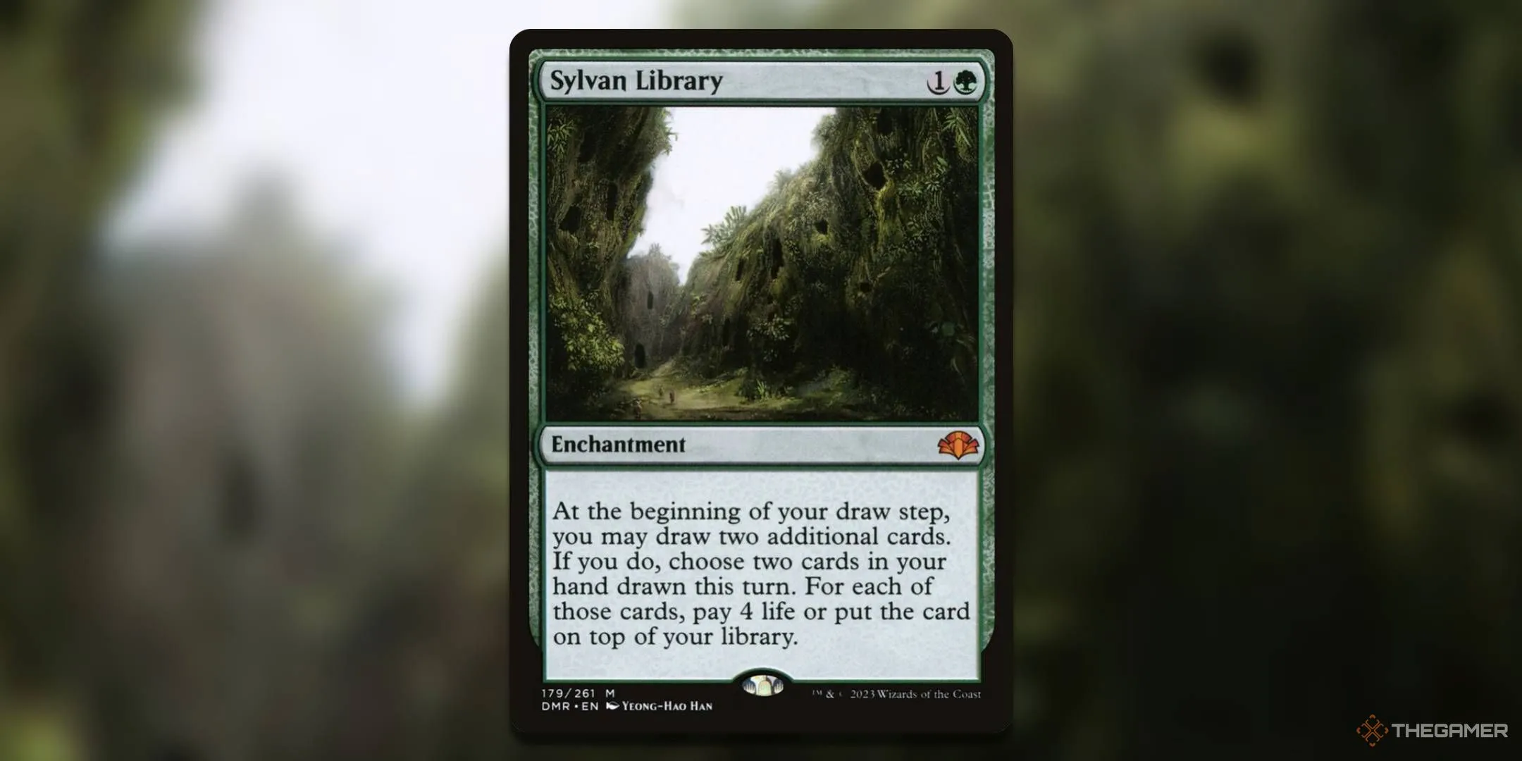 Thẻ Sylvan Library trong MTG, công cụ rút bài đỉnh cao giúp Spider-Ham Commander duy trì lợi thế thẻ.