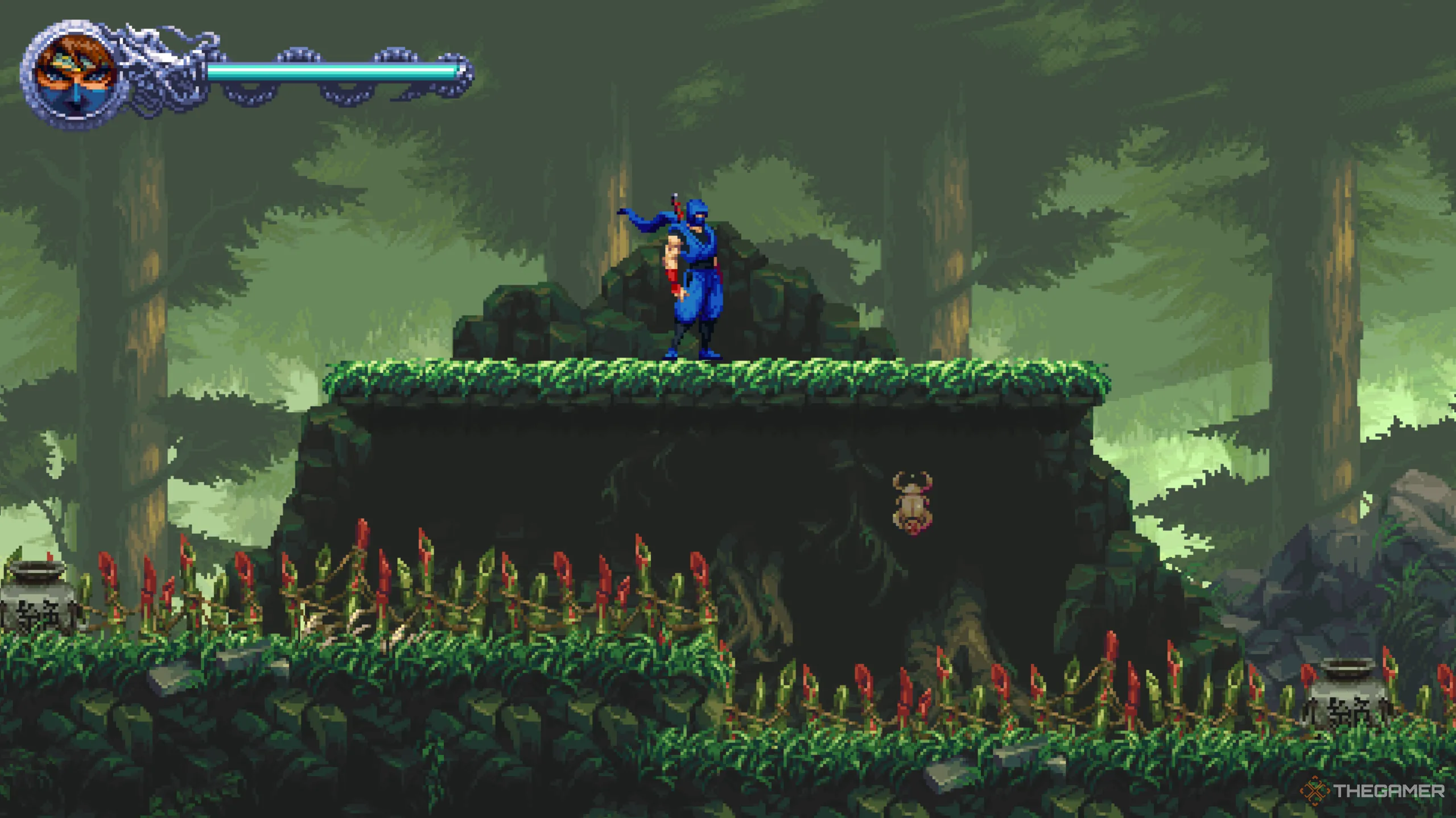Vị trí Golden Scarab đầu tiên trong màn After the Demons! của Ninja Gaiden: Ragebound.