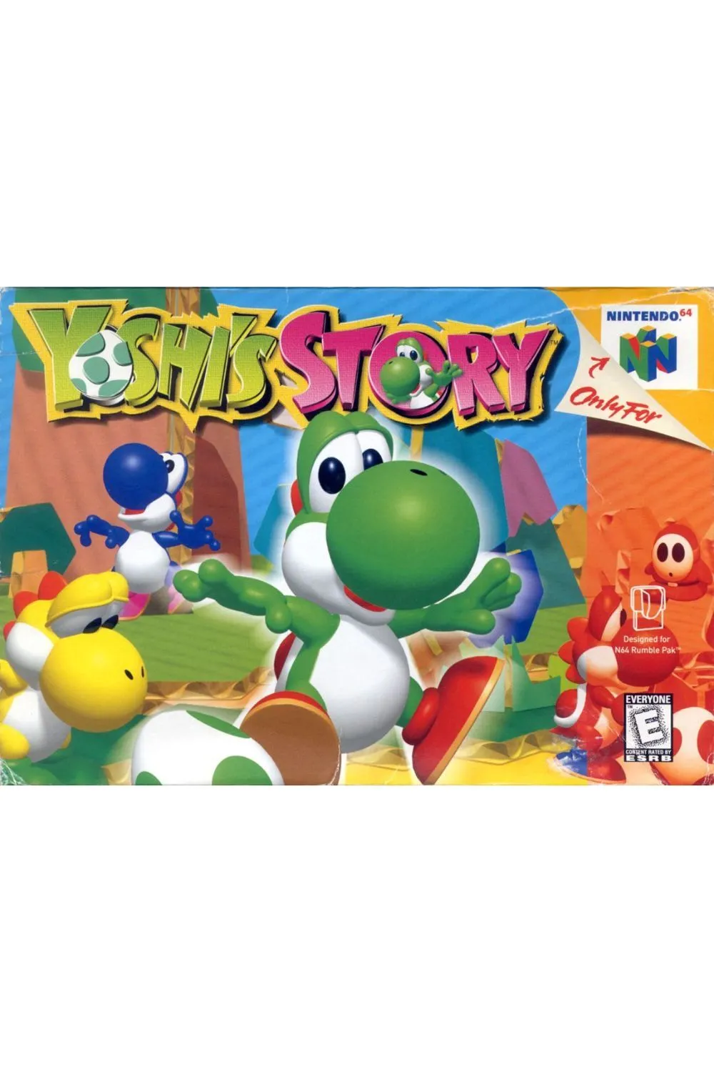 Yoshi và các vật phẩm trong Yoshi's Story với phong cách đồ họa nghệ thuật